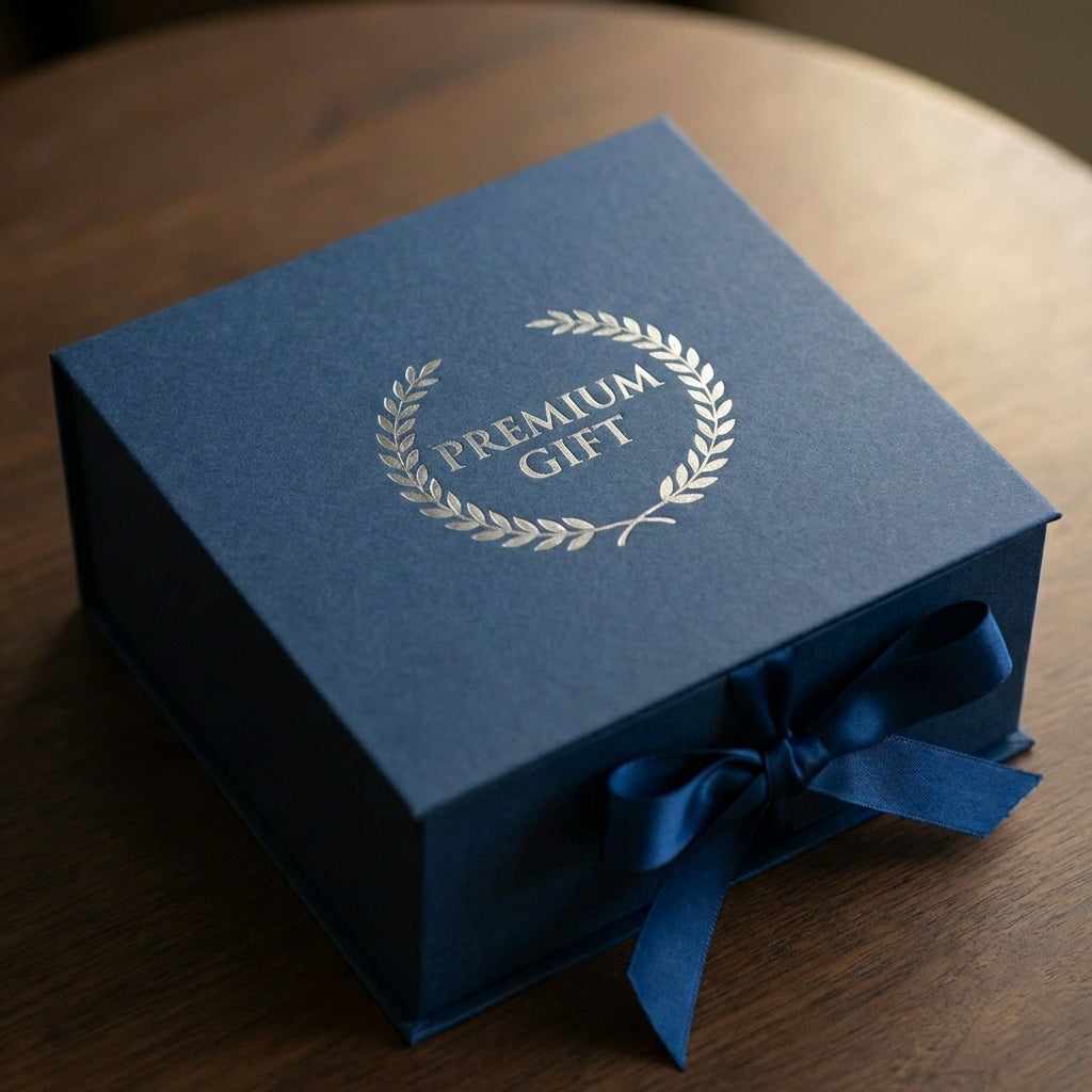 Custom printed logo on elegant gift packaging
