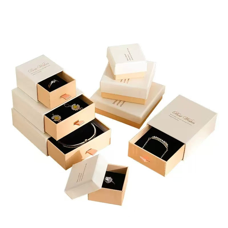 Custom drawer jewelry box with pull-out tray for rings and necklaces