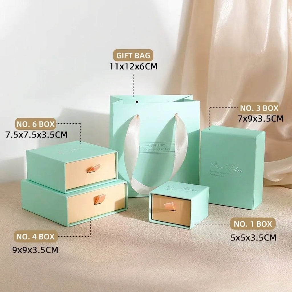 Drawer style packaging box with magnetic closure and velvet insert