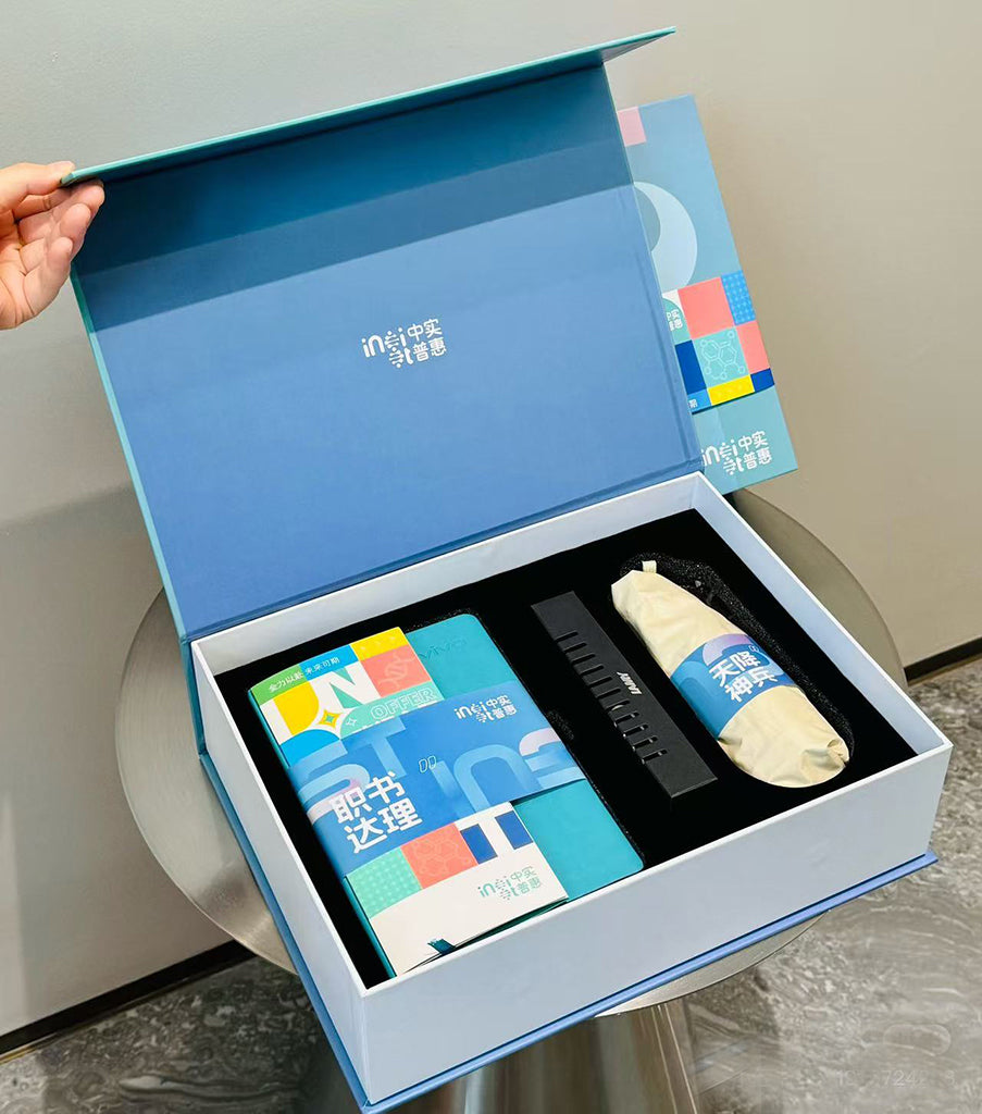 Flip lid magnetic gift box - light blue premium packaging for corporate gifts