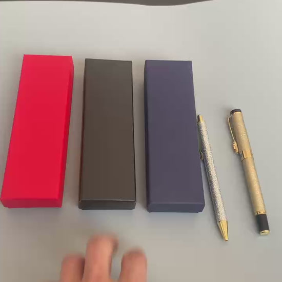 Luxury corporate pen gift box with two-piece lid and base construction