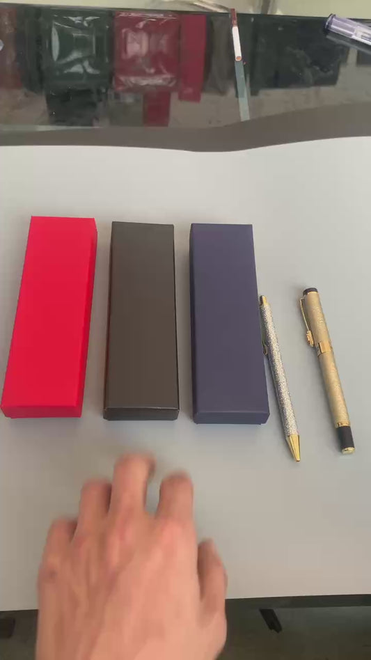 Luxury corporate pen gift box with two-piece lid and base construction