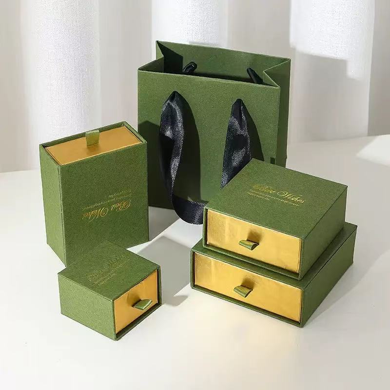 Slide jewelry box with velvet interior and rigid cardboard construction